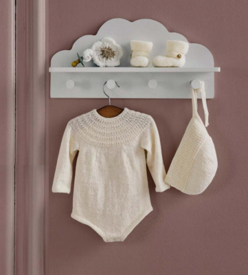 Detská pletená výbavička v retro štýle - čiapočka so šnúrkami, body a papučky z detskej vlny Phil SUPER BABY..