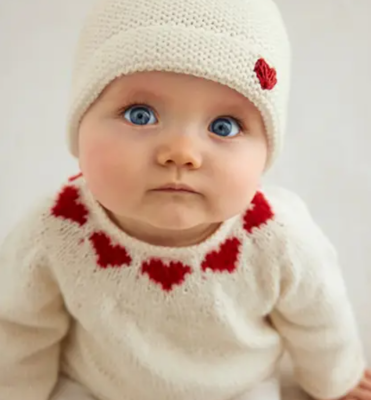 Pletená čiapočka so srdiečkom. Model z časopisu Phildar 261 je upletený z priadze Phil CARESSE..