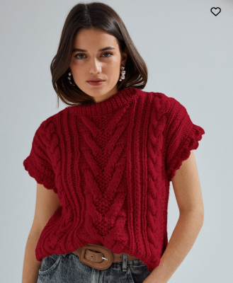 Dámsky pulóver s krátkym rukávom z priadze Phil LOOPING, farba Grenat - bordová.