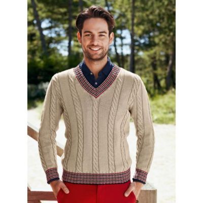 Pánsky športový pulóver s farebnými lemami a osmičkovým vzorom z priadze Phil CABOTINE 3.