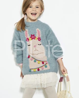 Veselý pulóver so žakárovým vzorom a háčkovanými ozdobami, časopis Phildar 696