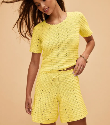 Háčkované šortky z bavlnenej priadze Pingo COCO, farba Jaune tonic - žltá.