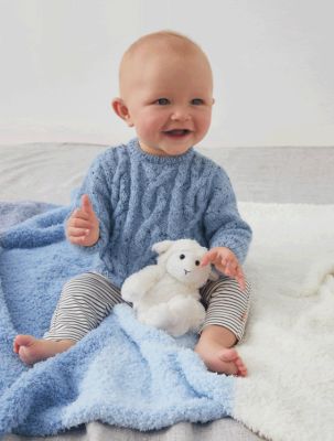 Mäkká detská deka zo samo-vzorovacej priadze Phil DOUDOU, farba Modrá.