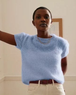 Mohérový pulóver s krátkym rukávom vo farbe Bleuet z priadze Phil CHIC.