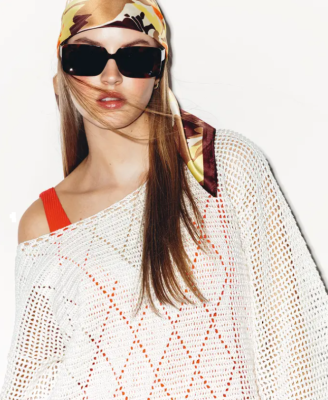 Retro háčkovaný pulóver z bavlnenej priadze Pingo COCO, farba Ecru.