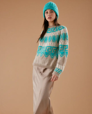 Pulóver so žakárovým vzorom a čiapka. Modely a návody na pletenie nájdete v časopise Pingo N°11.