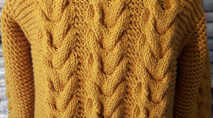 Dámsky ručne pletený sveter bez gombíkov z vlny PINGO DREAM, farba MOUTARDE.